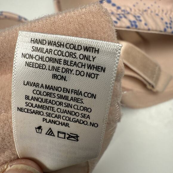 Simply Basic Plunge Bra 42B Nude with Blue Dot Grid Print Padded Underwire NWT - Picture 6 of 8